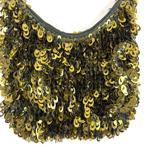 Vintage Y2K 2000s Gold Sequin beaded Shoulder Bag - Party / Club Kid Style - Picture 2 of 8